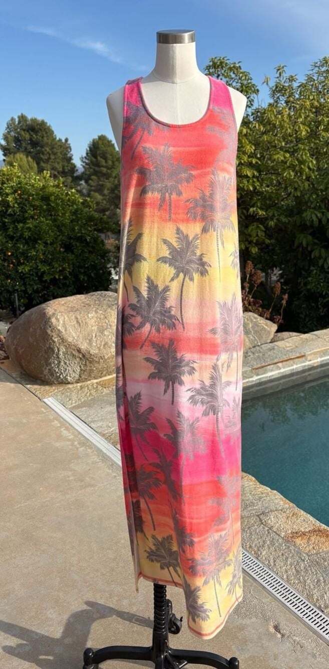 P.J. Salvage Tropical Sunset Palm Tree Print Sleeveless Maxi Tank Dress